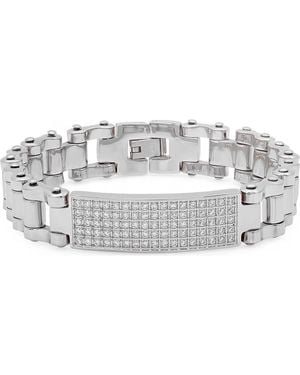 Steeltime Cubic Zirconia Id Chain Bracelet - Metallic