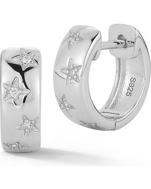 Glaze Jewelry Bold Star Cubic Zirconia Huggie Hoop Earrings - Gray