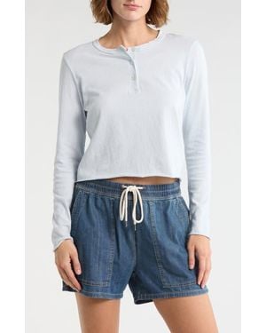 James Perse Shrunken Cotton Henley Top - Blue