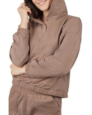 90 Degrees Alma Marled Piqué Hoodie - Brown