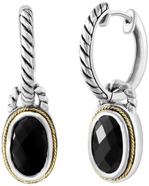 Effy Onyx Drop Two-Tone Hoop Earrings - Black