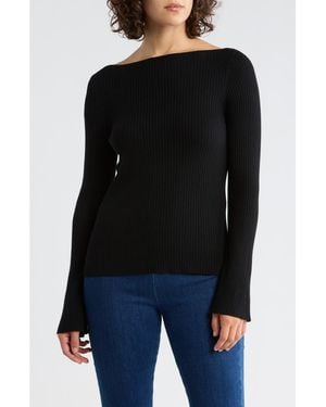 Leith Boat Neck Flare Sleeve Sculpt Sweater - Black