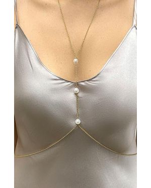 Adornia Imitation Pearl Body Chain - Gray