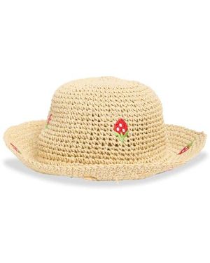 Vince Camuto Embroidered Straw Bucket Hat - Natural