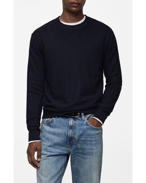 Mango Microstructure Crewneck Sweater - Blue