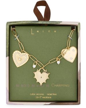 Leith Cubic Zirconia Heart Charm Necklace - Green