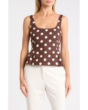 Cece Polka Dot Print Peplum Top - Brown