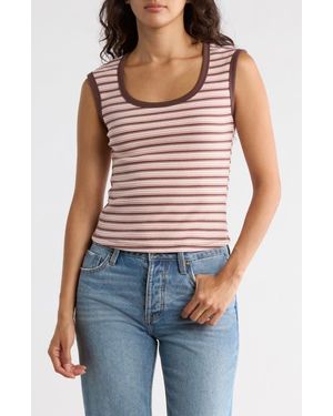 Madden Girl Stripe Scoop Neck Ribbed Tank - Blue