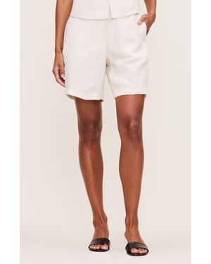 DL1961 Taylor High Waist Mid Thigh Linen Trouser Shorts - White