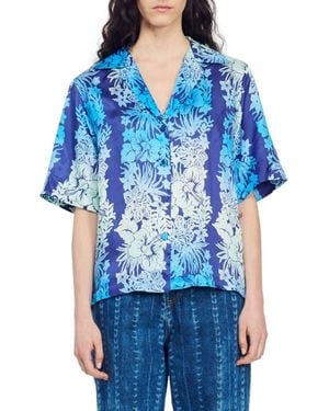 Sandro Papeete Print Camp Shirt - Blue