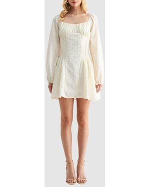 Lush Long Sleeve Flared Minidress - Natural