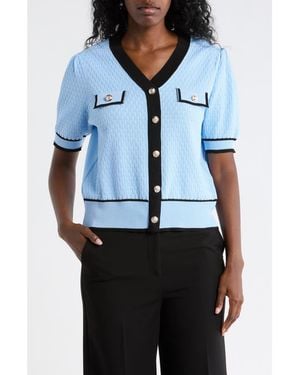 Nanette Lepore Preppy Pointelle Short Sleeve Sweater - Blue