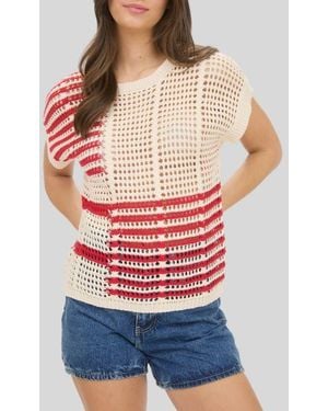 Blu Pepper Colorblock Open Knit Top - Red