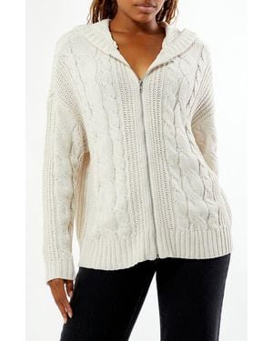 PacSun Dylan Cable Knit Zip-Up Hooded Sweater - White