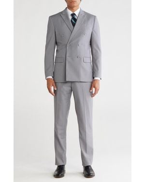Gino Vitale Slim Fit Solid Double Breasted Suit - Gray