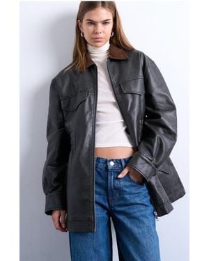 TOPSHOP Cinch Waist Faux Leather Jacket - Black