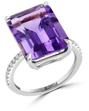 Effy Sterling Emerald Cut Amethyst & Sapphire Ring - Purple
