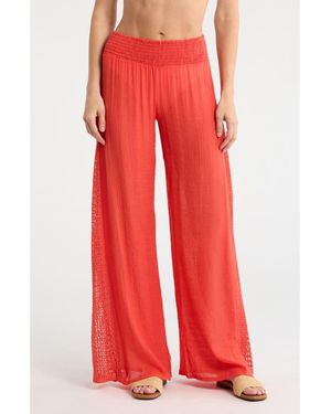 Elan Crochet Panel Cover-Up Pants - Red