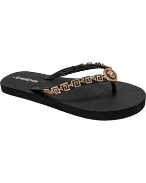 Bebe Lion Charm Thong Flip Flop - Black