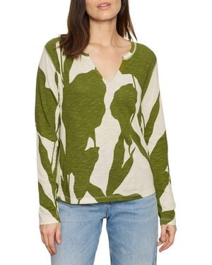 Sanctuary Print Split Neck Knit Top - Green