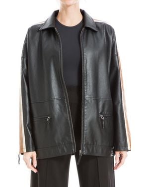 Max Studio Racer Stripe Faux Leather Jacket - Black