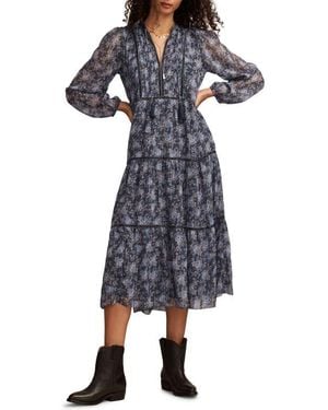 Lucky Brand Floral Long Sleeve Midi Dress - Blue