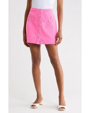 L'Agence Kris Button Front Cotton A-Line Miniskirt - Pink