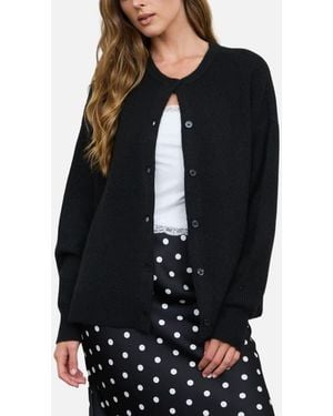 Blu Pepper Ribbed Crewneck Cardigan - Black