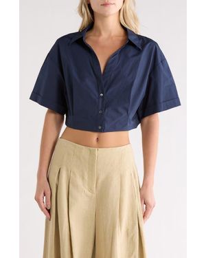 Twp She Comes & Goes Again Crop Button-Up Shirt - Blue