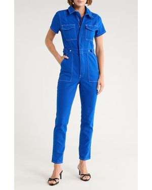 GOOD AMERICAN Fit For Success Stretch Cotton Twill Jumpsuit - Blue