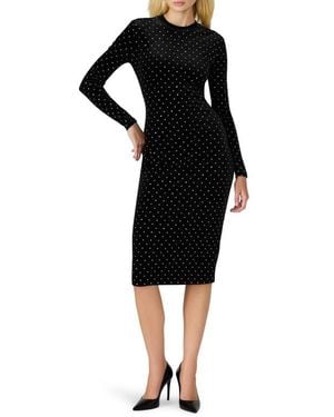Steve Madden Hailee Diamante Long Sleeve Velvet Dress - Black