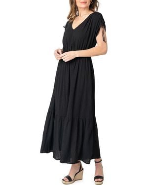 Gibsonlook Cinch Sleeve V-Neck Maxi Dress - Black