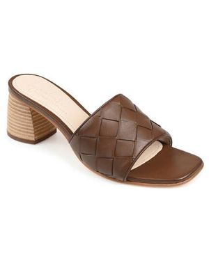 Journee Signature Kellee Woven Leather Sandal - Brown