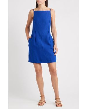 Madewell High Neck Sleeveless Linen Minidress - Blue