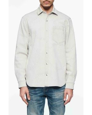 Purple Brand Openwork Snap-Up Denim Western Shirt - White