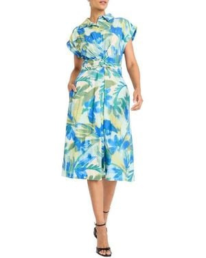 Maggy London Linen Blend Shirtdress - Blue
