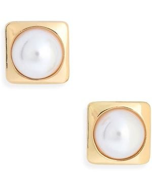 Nordstrom Rack Faux Pearl Square Stud Earrings - Metallic