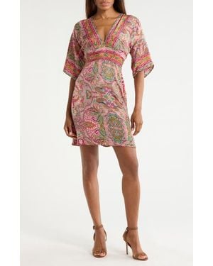 La Fiorentina V-Neck Three-Quarter Sleeve Dress - Red