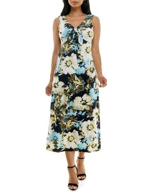 nina leonard smock chiffon midi dress Nina Leonard Women's Smocked Neck Flutter Sleeve Dress, Blue, Medium