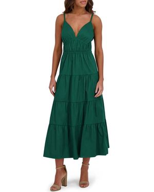 Siena Jewelry Stretch Cotton Tiered Midi Dress - Green