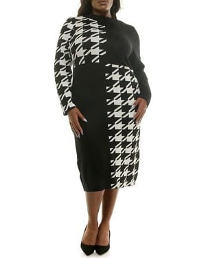 Nina Leonard Long Sleeve Jacquard Sheath Dress - Black