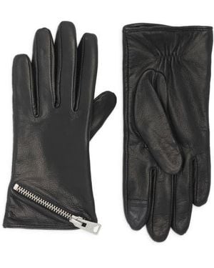 AllSaints Asymmetrical Zip Leather Gloves - Black