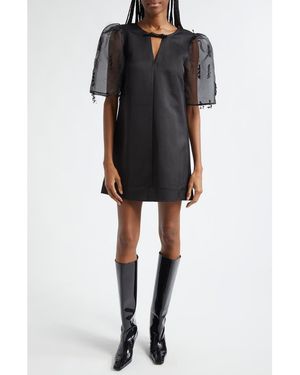Ganni Fringe Detail Organza Minidress - Black