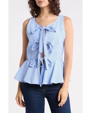 Forgotten Grace Bow Front Striped Peplum Tank - Blue