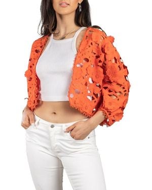 Saachi Floral Lace Cutout Bolero Cardigan - Orange