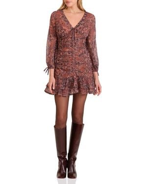 Avec Les Filles Cinched Long Sleeve Dress - Red