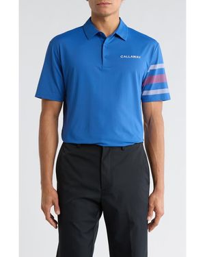 Callaway Apparel Triple Stripe Track Sleeve Golf Polo - Blue