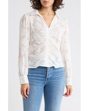 Adrianna Papell Ruched Burnout Button-Up Shirt - White