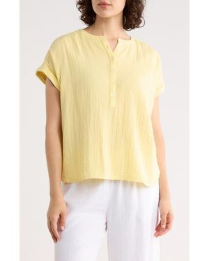 Caslon Cotton Gauze Henley Top - Yellow