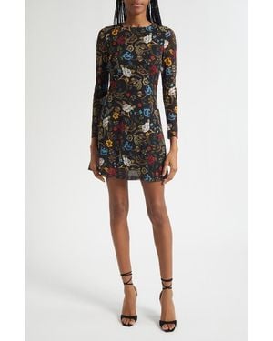 Alice + Olivia Delora Long-Sleeve Mesh Mini Dress - Black